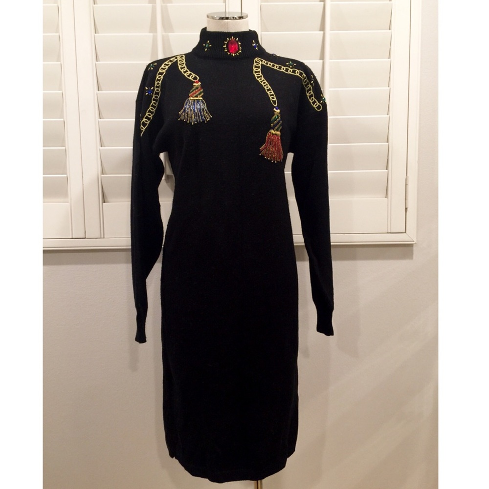 Black Knit Ugly Cute Xmas Christmas Sweater Dress